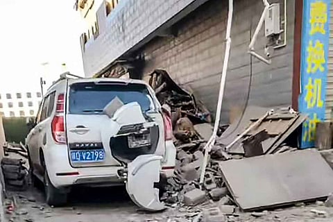 This frame grab from a user-generated content (UGC) video of a Douyin user on January 7, 2025 shows damage in Lhatse County in Shigatse city in China's Tibet after an earthquake struck the area.