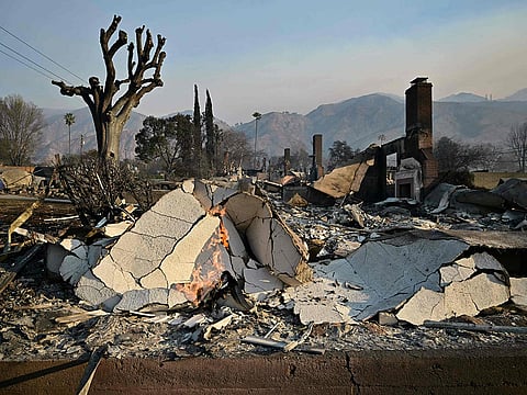 Burned-out homes reduced to rubble by the Eaton Fire are seen in Altadena, California, on January 10, 2025.