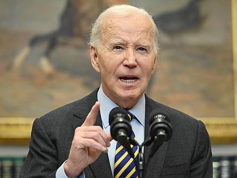 US President Joe Biden speaks in the Roosevelt Room of the White House in Washington, DC, on January 10, 2025.