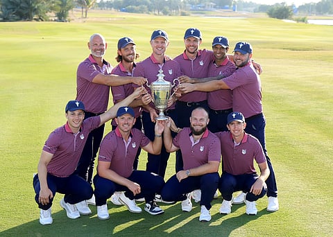 Team GB & Ireland with the trophy after winning the Team Cup in Abu Dhabi on Sunday.