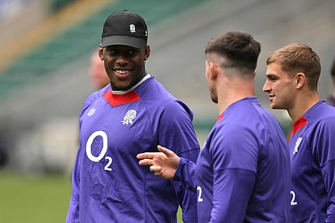 England's lock Maro Itoje (left) attends the England captain's run training session at the Allianz Stadium, Twickenham, in south-west London, on November 1, 2024.