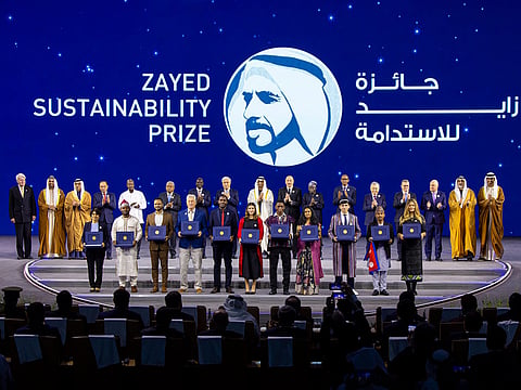 President His Highness Sheikh Mohamed bin Zayed Al Nahyan with the winners in Abu Dhabi on Tuesday