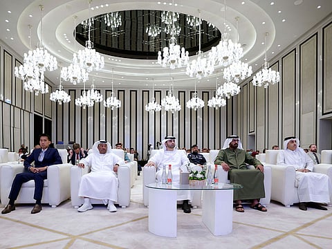 (centre) Sheikh Mansoor bin Mohammed bin Rashid Al Maktoum, Chairman of Dubai’s Supreme Committee of Crisis and Disaster Management, during the initiative's launch on Tuesday in Dubai
