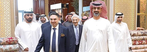 Shaikh Ammar Bin Humaid Al Nuaimi, Crown Prince of Ajman, visits the Culture of Woven Treasures museum for rare Persian carpets at Ajman Hotel