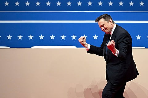 Billionaire Elon Musk gestures during the inauguration of President Donald Trump as 47th President of The United States.