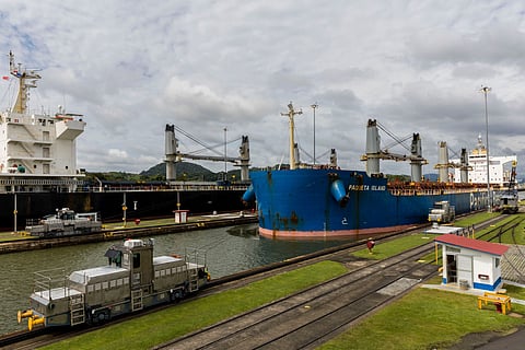 A merchant ship transitting the canal. US President Trump has accused Panama of allowing China to meddle in the canal, as he demands that Panama lower transit fees or return the canal to the US.