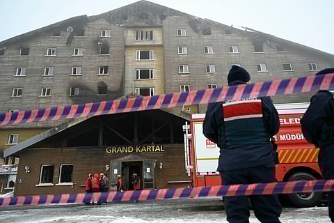 Turkish emergency personnel at the hotel hit by fire in the Kartalkaya Ski Resort in Bolu, on January 22, 2025.