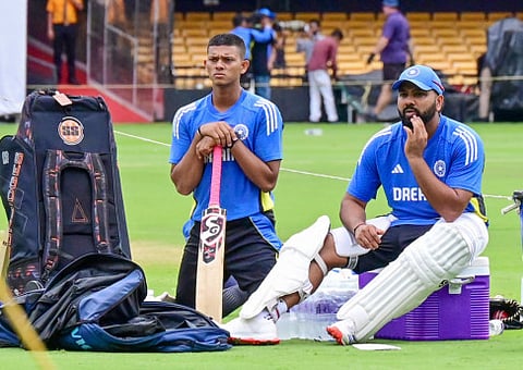 India openers Yashasvi Jaiswal (left) and Rohit Sharma.