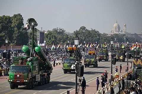 Indian Army's Brahmos missile system takes part countrys 76th Republic Day parade in New Delhi on January 26, 2025
