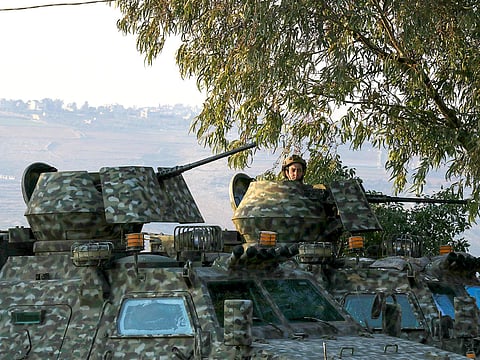 Lebanese army soldiers deploy to prevent residents of the southern Lebanese village of Mais al-Jabal from returning to their town on January 27, 2025.