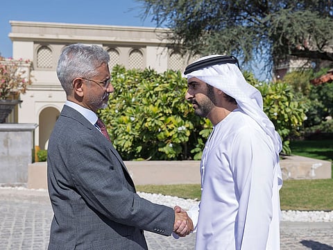 Sheikh Hamdan bin Mohammed bin Rashid Al Maktoum, Crown Prince of Dubai, Deputy Prime Minister, and Minister of Defence, with Dr Subrahmanyam Jaishankar, India’s Minister of External Affairs, on Wednesday in Dubai