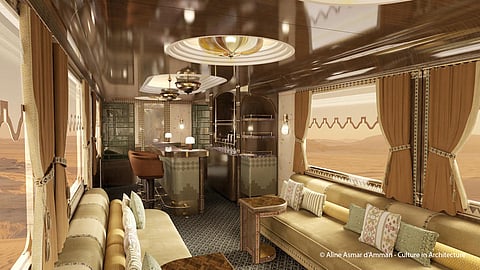 Deemed the first five-star luxury rail service in the Middle East, designs of the train's interior are inspired by the desert landscape and traditional Saudi architecture.
