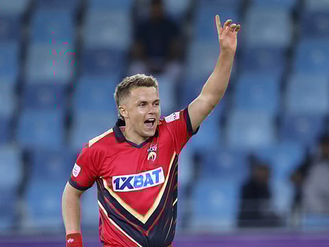 Sam Curran of Desert Vipers celebrates a wicket during the DP World ILT20 Season 3. The all-rounder has played a key role in guiding his team into the playoffs.