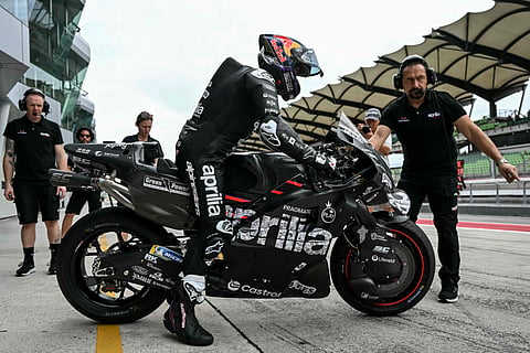 Aprilia Racing's Spanish rider Jorge Martin prepares to ride during the first day of the 2025 MotoGP pre-season test at the Sepang International Circuit in Sepang on Wednesday.