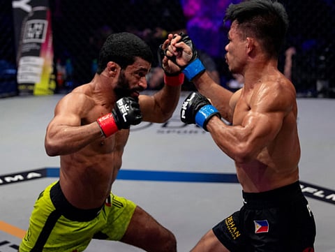 UAE's Hadi Omar Al Hussaini takes on Filipino Roel Panales in an undercard fight at Professional Fighters League’s Road to Dubai Champions Series in Dubai.