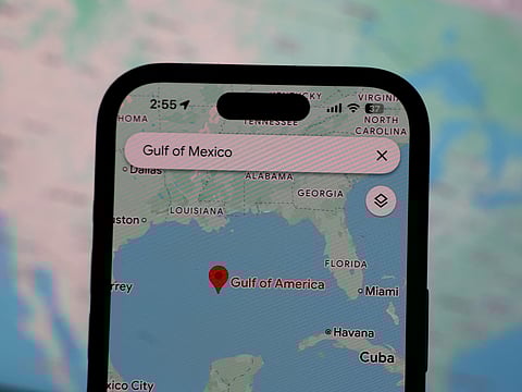 In this photo illustration, an updated Google map shows the Gulf of America on February 10, 2025 in San Anselmo, California.