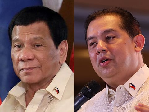 Former president Rodrigo Duterte (left) and House Speaker Martin Romualdez. The Duterte camp launched a legal offensive on Monday (February 10, 2025) against Romualdez and key House leaders, with 24 criminal charges, over alleged unlawful budget insertions amounting to Php241 billion ($4.14 billion) into the ratified 2025 national budget.