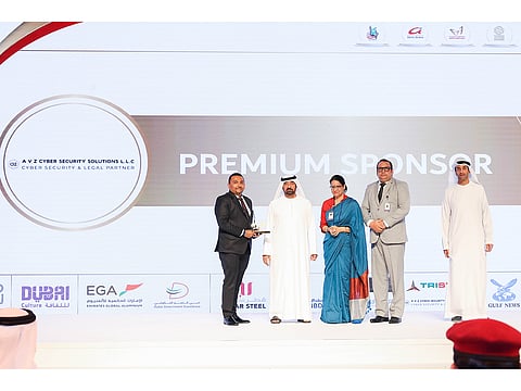 From left: ,Dr Abdulla Yasser, Managing Partner of AVZ Cyber Security Solutions LLC, with Shaikh Ahmad Bin Saeed Al Maktoum, President of Dubai Civil Aviation Authority, Chairman of Dubai Airports, Chairman and Chief Executive of Emirates Airline and Group; Dr Pattathil Dhanya, CTO of AVZ Cyber Security Solutions LLC; Ajith Kumar Parakkad, CEO of AVZ Cyber Security Solutions LLC; Dr Hazaa Khalfan Al Nuaimi, Chairman of the Dubai Quality Group