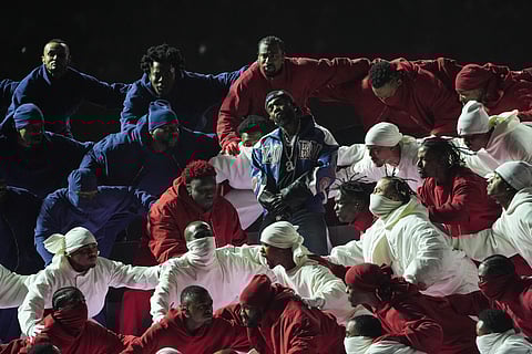 US rapper Kendrick Lamar performs during Super Bowl LIX Chiefs vs Eagles Apple Music Halftime Show at Caesars Superdome in New Orleans, Louisiana, February 9, 2025.