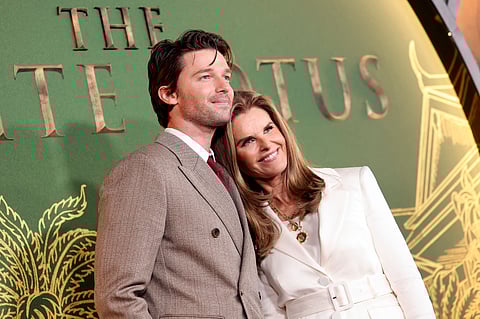 Patrick Schwarzenegger and Maria Shriver attend the LA Premiere of "The White Lotus" Season 3, out on OSN+ in the UAE