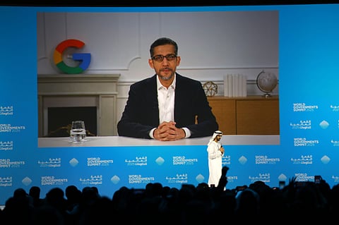 Omar bin Sultan Al Olama, Minister of State for Artificial Intelligence, Digital Economy and Remote Working Applications and Sundar Pichai, Google and Alphabet