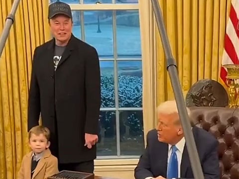 Elon Musk, his son and US President Donald Trump at Oval Office