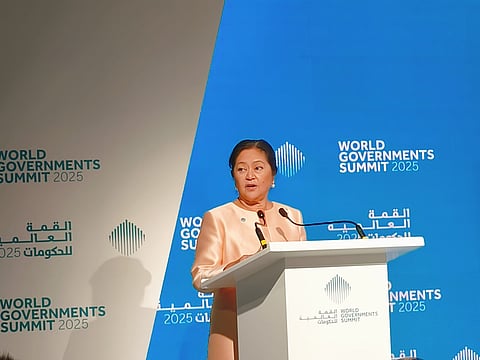 Louise Araneta-Marcos, the first lady of the Philippines, gives a special address during the World Governments Summit in Dubai.