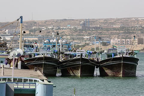 Fishing boats are moored at a port in Chabahar in Iran's southern Makran region, in the Sistan-Baluchistan province, on May 11, 2015.