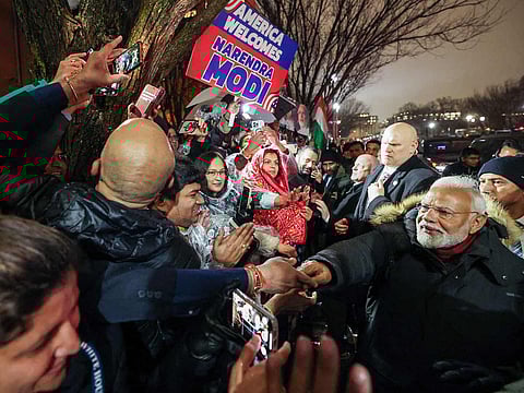 Prime Minister Narendra Modi receives a warm welcome from Indian Community, in Washington DC on Wednesday.