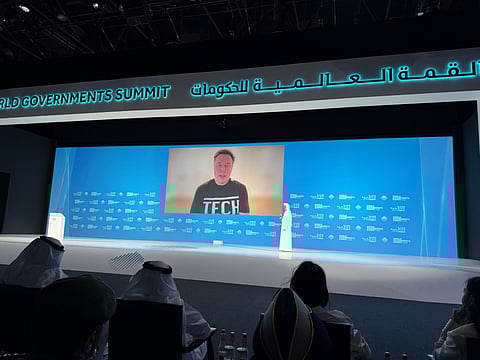 Elon Musk during his address at the World Governments Summit 2025 in Dubai on Thursday
