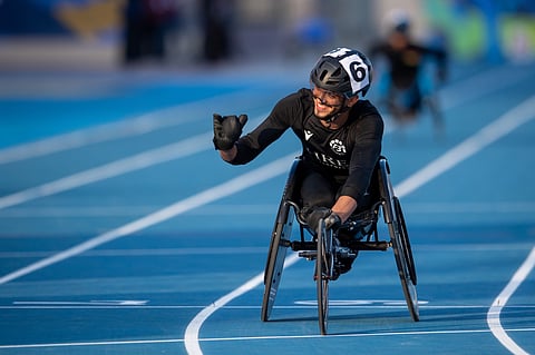 UAE's Mohamad Othman reacts after his men's 800m T34 race.