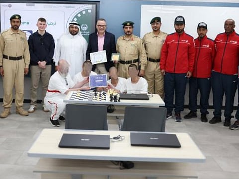 Dubai inmates being honoured upon their victory over 115 teams from 51 countries. The tournament was held over three days online and was organised by the Cook County Office in Chicago last October.
