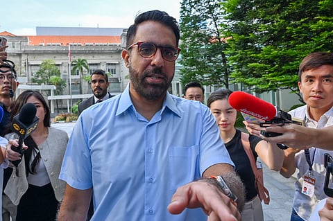 Pritam Singh, secretary-general of the opposition Workers' Party, arrives at the State Court to face the verdict in his trial for allegedly lying to the Committee of Privileges (COP) in Singapore on February 17, 2025.