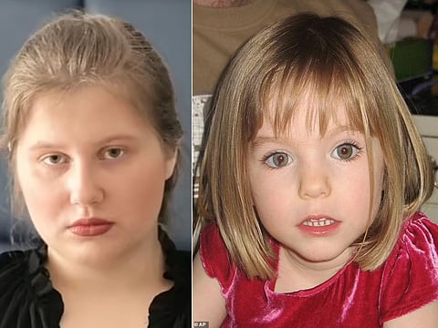A photo of 3-year-old Madeleine McCann (right) at the time of her disappearance, and Julia Wandelt, 23, dubbed by the British media as "Fake Maddie".