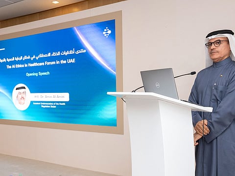Dr Amin Hussain Al Amiri during the MoHAP forum that discussed the draft ethical framework for the use of AI in healthcare sector