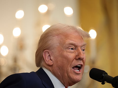 US. President Donald Trump delivers remarks during a reception honoring Black History Month in the East Room of the White House on February 20, 2025 in Washington, DC.