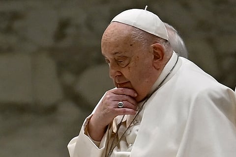 Pope Francis attends the weekly general audience on February 12, 2025 at Paul-VI hall in The Vatican.