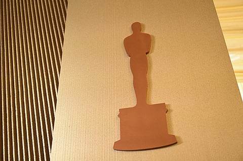 The Oscars logo is displayed during preparations for the 97th Annual Academy Awards in Hollywood, California, on February 26, 2025.