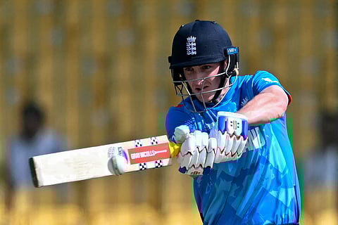 Harry Brook plays a shot during the ICC Champions Trophy in Karachi earlier this month. The star batter, tipped to become England's whiteball captain, is facing two-year ban from IPL.