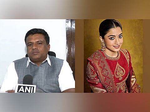 Congress MLA Ravikumar Gowda Ganiga, Rashmika Mandanna(Image source: ANI, Instagram/@rashmika_mandanna)