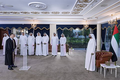 His Highness Sheikh Mohammed bin Rashid Al Maktoum, Vice President, Prime Minister, and Ruler of Dubai, presided over the swearing-in ceremony of judges newly appointed to the Dubai Courts today.