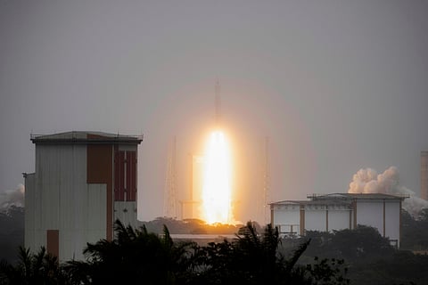 The European Space Agency (ESA) Ariane 6 rocket lifts off from the Guiana Space Centre in Kourou, French Guiana, on March 6, 2025, carrying the CSO-3 satellite of the French government's armament agency DGA.