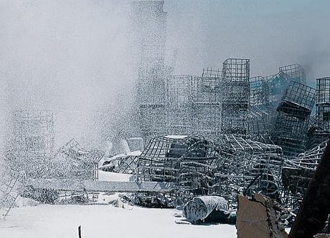 A view of the factory gutted in major fire in Umm Al Quwain.