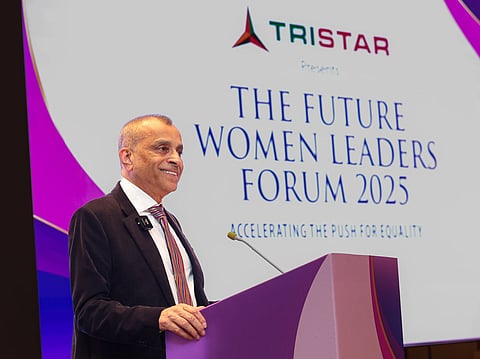 Eugene Mayne, Founder and CEO of Tristar Group, delivering the welcome note at The Future Women Leaders Forum