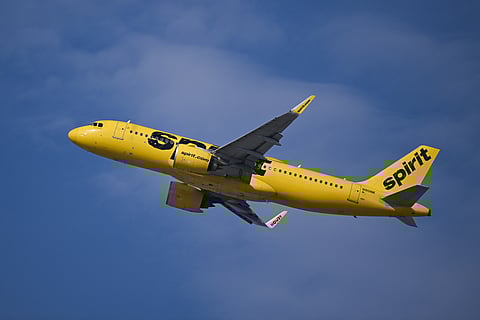 A Spirit Airlines Airbus A320 airplane takes off from from Los Angeles International Airport (LAX) in Los Angeles, California on January 31, 2025. File photo.