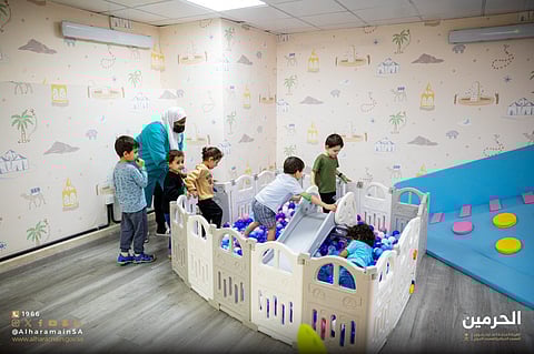 Well-equipped childcare facilities are available to help parents worship comfortably in the Grand Mosque.