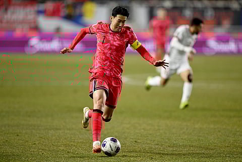 South Korea's Son Heung-min controls the ball against Jordan during the World Cup 2026 Asian qualifier football match between South Korea and Jordan in Suwon on March 25, 2025.