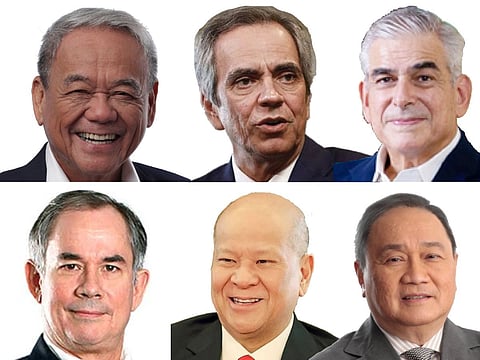 ENERGY BARONS (clockwise, from top left): Filipino tycoons Isidro Consunji (Semirara Mining and Power); Enrique Razon (Prime Infrastructure); Jaime Augusto Zobel de Ayala (Giga ACE); Manny V. Pangilinan (Meralco PowerGen), Ramon S. Ang (San Miguel Global Power), and Sabin Aboitiz (Aboitiz Renewables) are some of the major players who have taken interest in CBK pumped-storage hydropower facility, due for a new private concession in 2026.