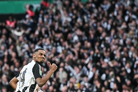 Newcastle United's Alexander Isak celebrates after scoring. The Swedish striker has refused to play again after showing his intentions to leave the club.