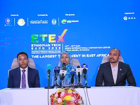 A press conference was held at the INSA and EAII Head Office to officially launch ETEX 2025. Dr. Worku Gachena, Director General of EAII; Tigist Hamid, Director General of INSA; and Ankit Shukla, Managing Director of QNA